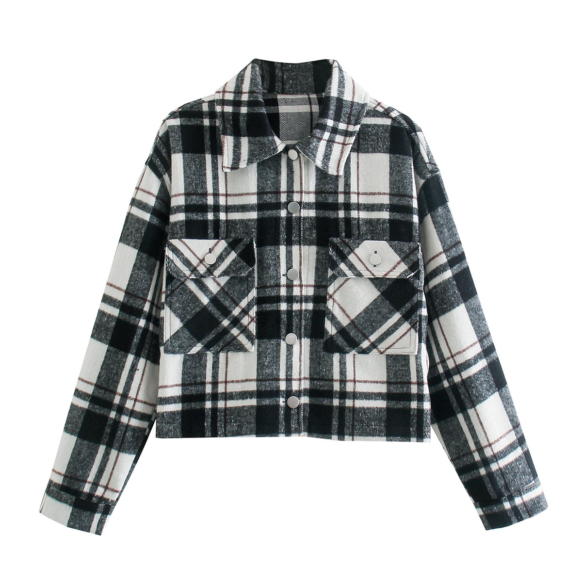 autumn plaid double-pocket shirt jacket nihaostyles wholesale clothing NSAM83439