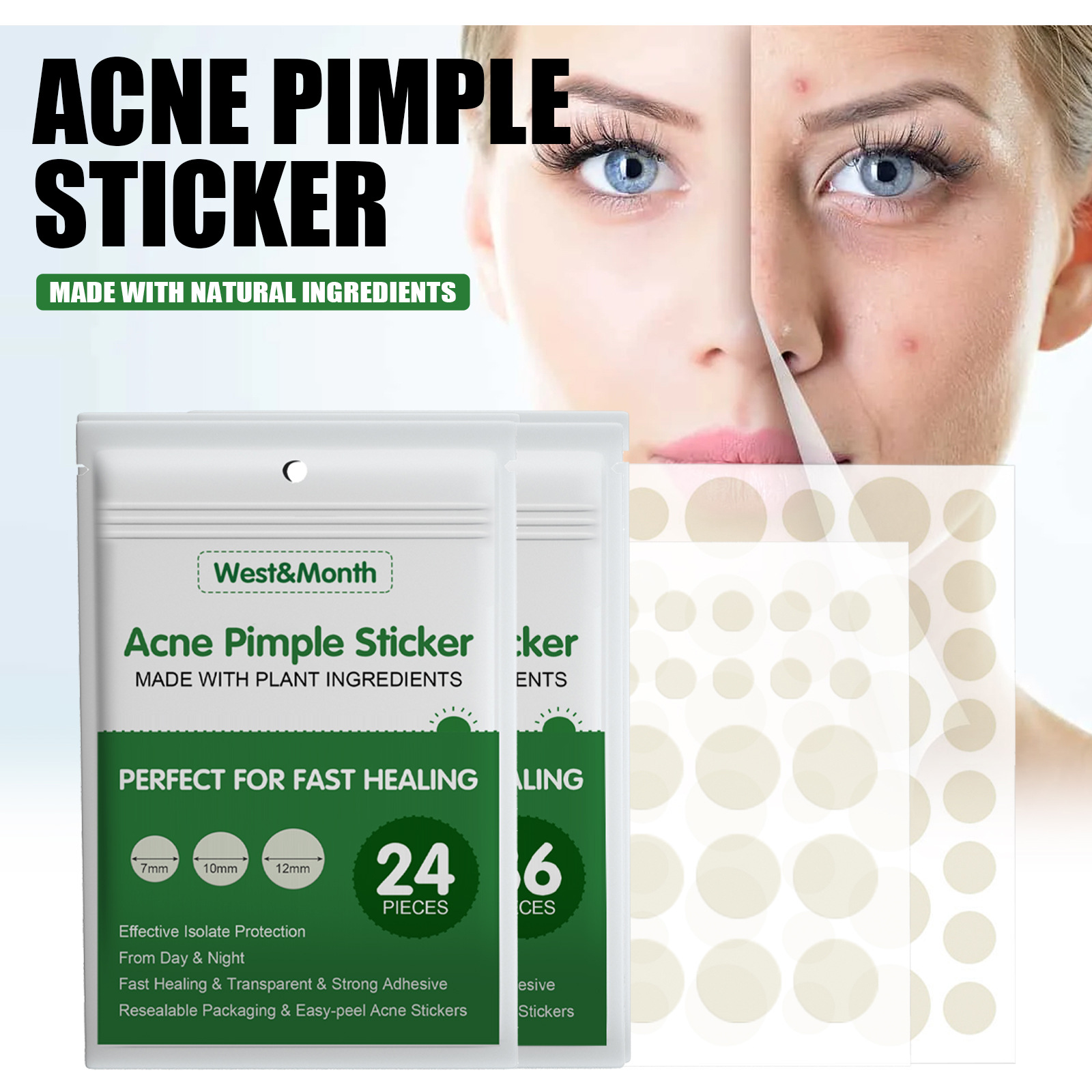 West & Month Absorbing Acne Patch with Artificial Skin Repair Oil Invisible Makeup Waterproof Camouflage Acne Patch Breathable