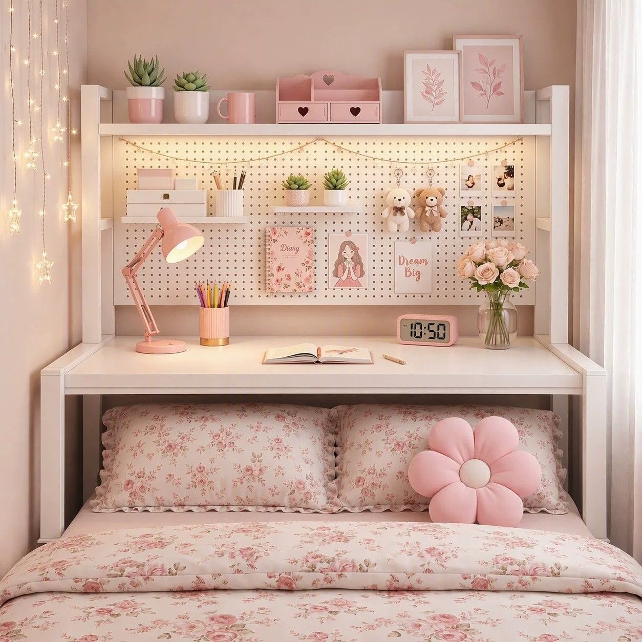 Simple bunk bed desk for dormitories, a lazy person's writing desk, student's bedside table with a pegboard for storage, and an integrated computer desk