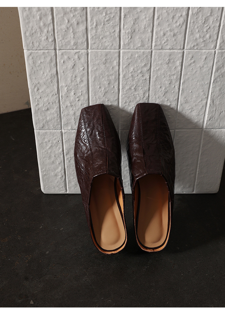 Sandal hở mũi nữ gót thấp 2,5 cm da cừu mũi trùm — màu nâu chi tiết 14