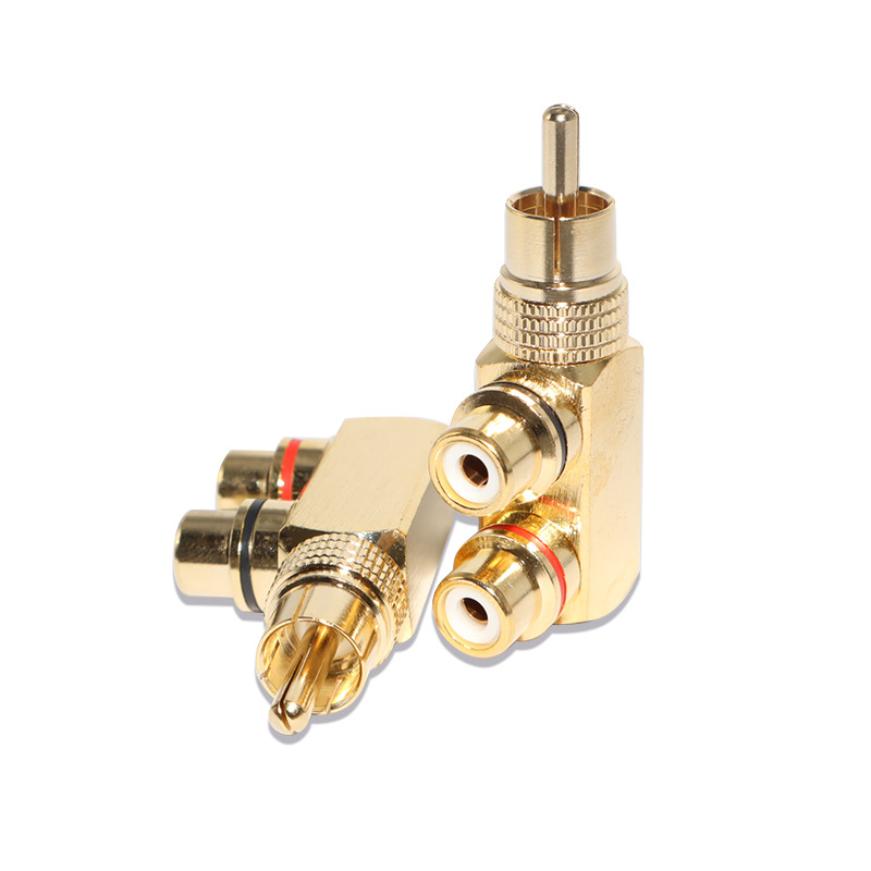 镀金纯铜RCA公转2母莲花音视频AV转接头三通一分二插座转换插头