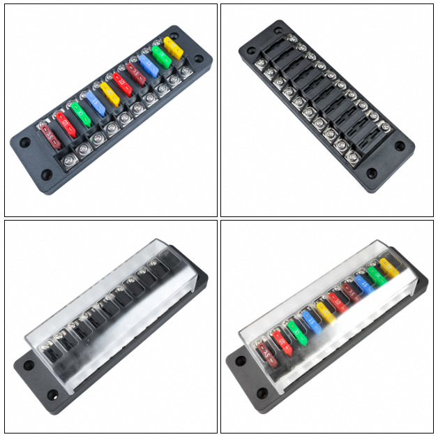10进10出10路保险丝盒10个ATO类型保险丝多路汽车保险丝盒2孔螺丝