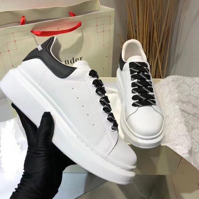 thumbnail for Neutral round toe cowhide Korean style women&#039;s casual single-layer shoes front lace-up platform shoes high heel white shoes women&#039;s shoes