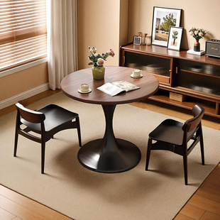 Round table, black light small apartment, walnut-like dining table, small household dining table, walnut coffee shop, ancient style coffee