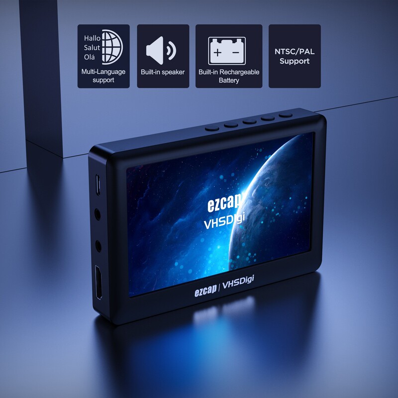 AV recording box for one-click conversion of VHS tapes to MP4, CVBS analog video recording capture box 4.3inch screen