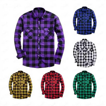 24年亚马逊爆款男士格子衬衫双口袋 法兰绒休闲格子衬衫