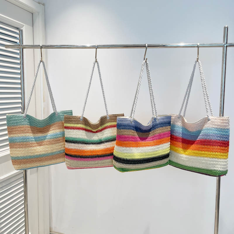 Bolsa de tela de gran capacidad, bolsas de verano nuevas bolsas de mujer, bolsas de paja de hombro, bolsas de moda, bolsas de compras