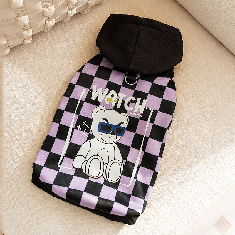 Impresión a cuadros con capuzas de tamaño medio Corgi camisa larga larga espalda guapo otoño invierno delgada mascota ropa de perro lote