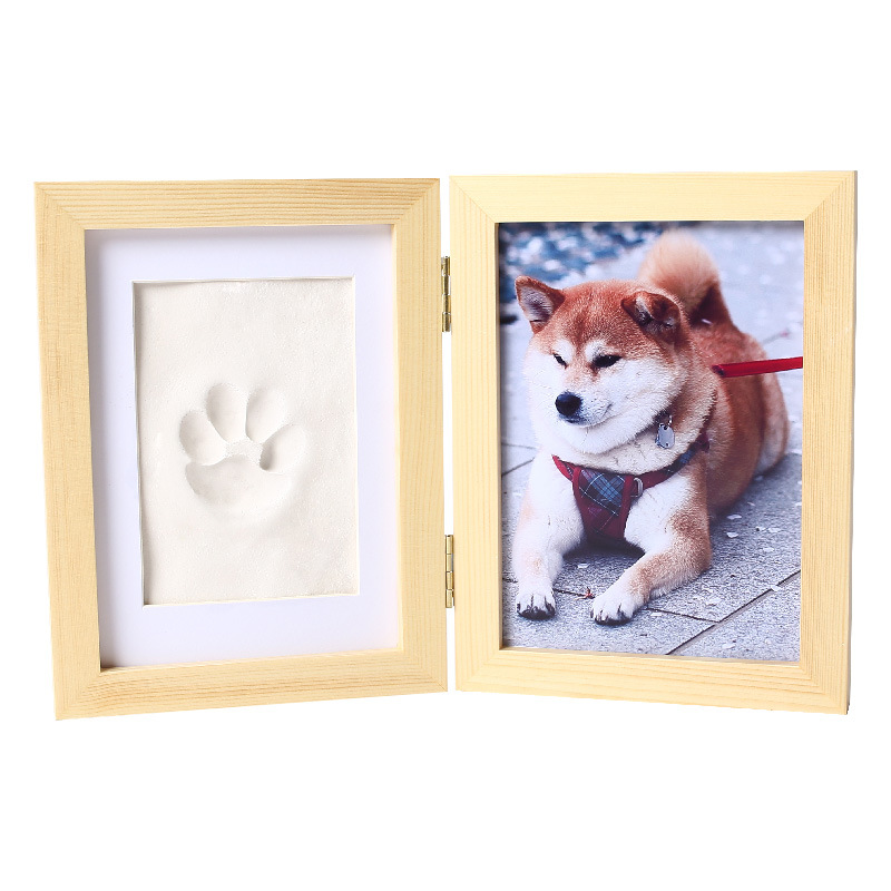 Pet paw print photo frame dog footprints solid wood commemorative ornaments hand and foot prints clay manufacturers wholesale a generation of hair