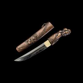 龙泉刀剑百炼花纹钢烧刃短刀手工锻打短款小刀影视道具收藏未开刃