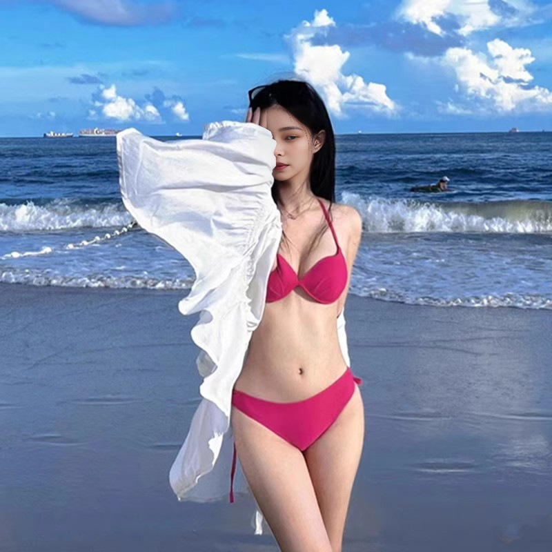 2026년 신상 섹시 스틸테이프 푸쉬업 비키니 수영복 여성용 청순하고 슬림한 핏, 온천, 해변 휴가용 수영복