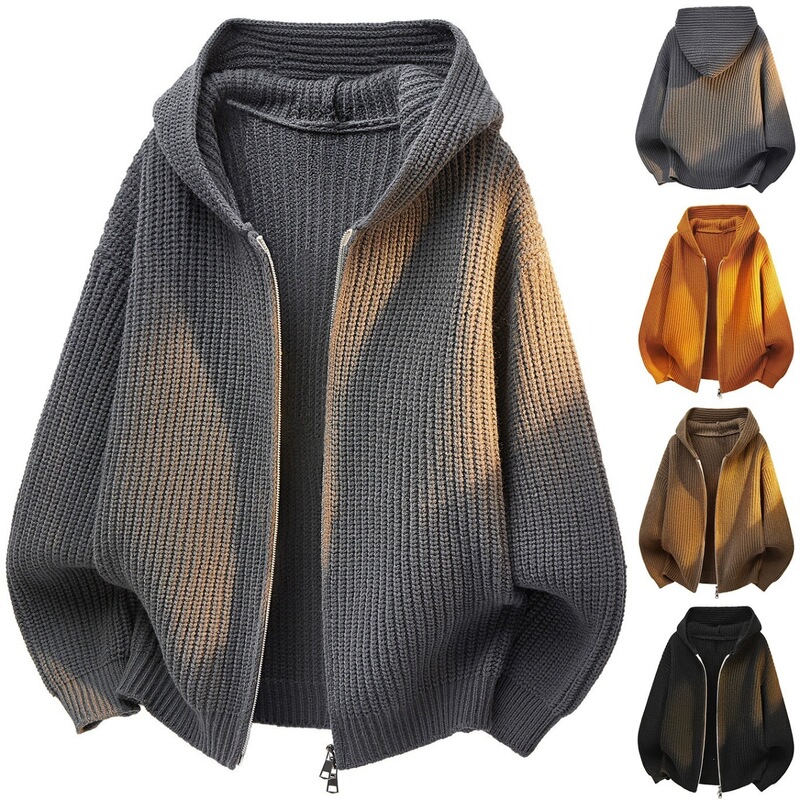 Thickened hooded cardigan sweater for men, autumn and winter, light luxury, loose casual knitted jacket, knitted cardigan jacket for men Thickened hooded cardigan sweater for men, autumn and winter, light luxury, loose casual knitted jacket, knitted cardigan jacket for men
