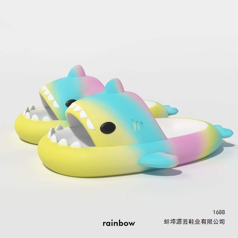 Rainbow Shark Women's Slippers for Couples and Families, Cute Summer Thickened Height-Increasing Universal Non-Slip Thick-Soled Parent-Child Slippers