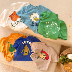 Children's short-sleeved T-shirt 2022 summer new style for boys and girls six-color cartoon printed baby top trendy shirt one-piece shipping