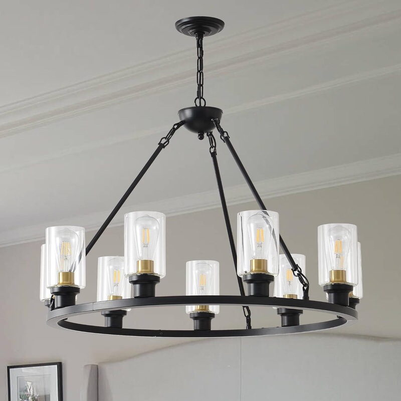 Cross-Border American-Style Industrial Retro Creative Black Glass Shade Wheel Pendant Light Round Dining Room Bedroom Living Room Lamp Island Light Cross-Border American-Style Industrial Retro Creative Black Glass Shade Wheel Pendant Light Round Dining Room Bedroom Living Room Lamp Island Light
