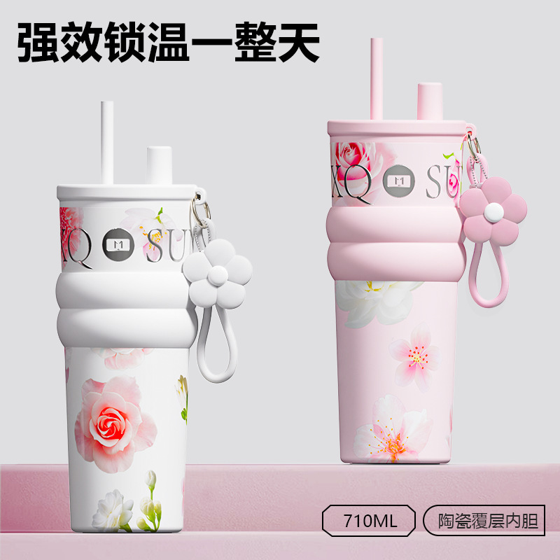 保温カップ女子高颜値2025新型大容量陶磁器内胆ストローカップ高颜値誕生日プレゼント|undefined