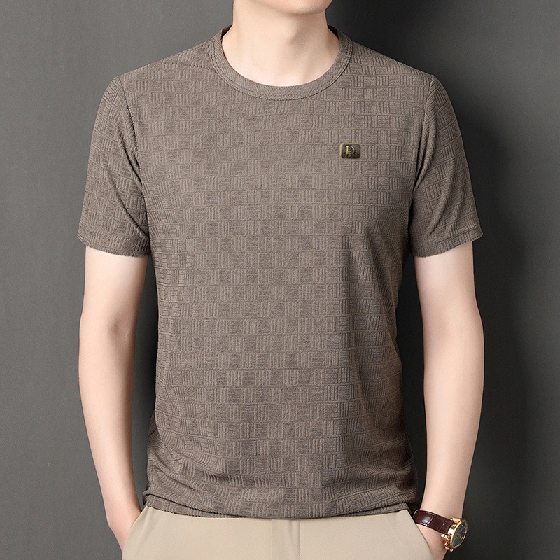 Summer Thin Short-sleeved T-shirt Men's New Casual Business Crewneck Half-sleeved Young and Middle-aged Dad Solid Color T-shirt Summer Thin Short-sleeved T-shirt Men's New Casual Business Crewneck Half-sleeved Young and Middle-aged Dad Solid Color T-shirt