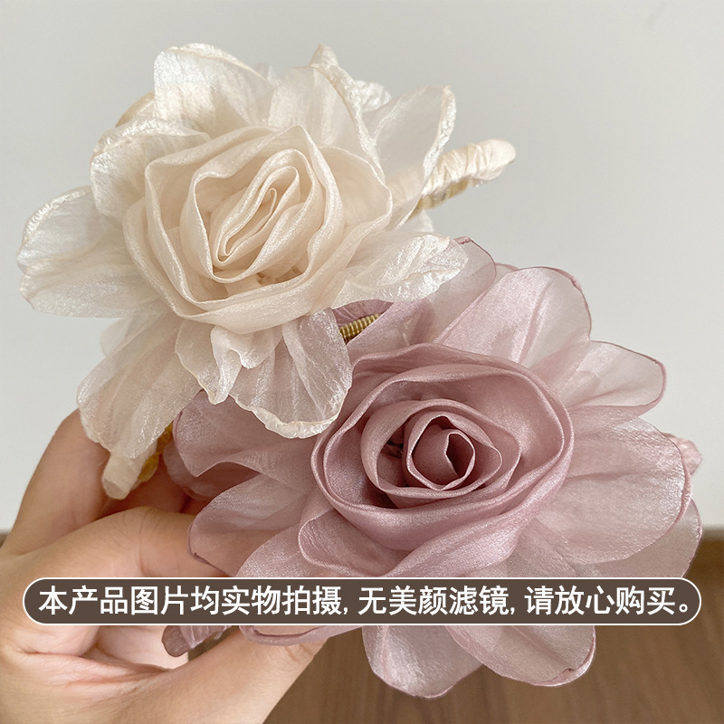 超仙网纱花朵抓夹女高端发夹后脑勺盘发大号鲨鱼夹洋气时尚头饰新|undefined