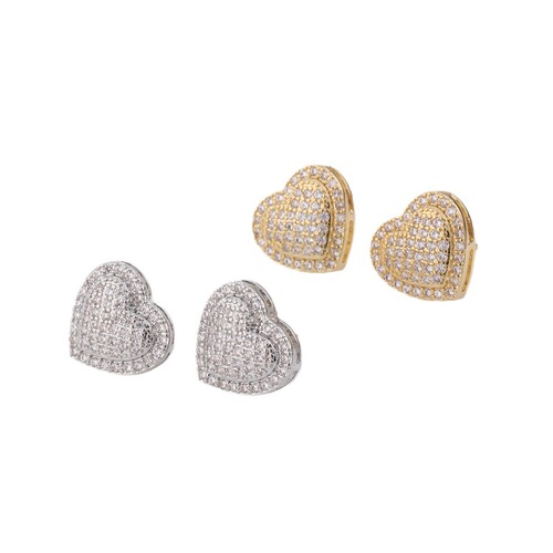New Fashion Copper Micro-set Diamond Heart Stud Earrings for Ladies, Heart-shaped Earrings as Wedding Anniversary Gift