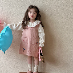 Girls Spring and Autum Vest Skirt 2025 New Kidsren's Korean Style Baby Doll Shirt Baby Girl Autum Suspender Dress