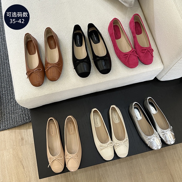 Summer retro shoes with bow flat