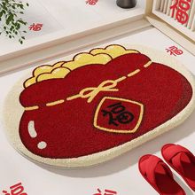 可爱卡通地垫浴室吸水仿羊绒地垫红色喜庆新年卫生间进门耐磨脚垫