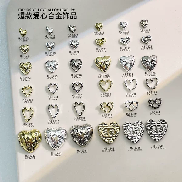 New alloy love nail art accessories Japanese niche retro hollow love smooth three-dimensional crooked heart nail art accessories