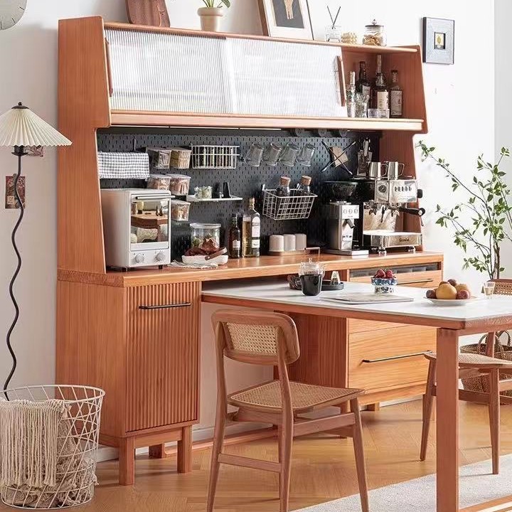 Sideboard Dining Table Combination Solid Wood Light Luxury Modern Tea Cabinet Restaurant Wall-Mounted Integrated Wine Cabinet Home Simple High Cabinet