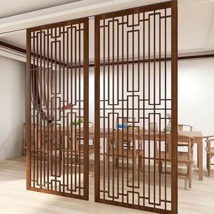 New Chinese Style Solid Wood Grille Entrance Partition Wall Decoration Wooden Grille Modern Hollow Living Room Screen