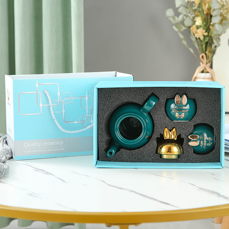 Juego de agua de cerámica de lujo ligero taza de agua doméstica hervidor de agua combinación resistente a altas temperaturas de gran capacidad Taza set FESTIVAL DE medio otoño traje de regalo