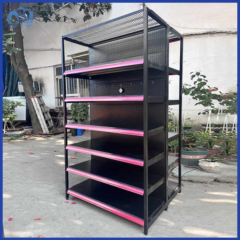 El sudeste de Asia cueva tablero estante de supermercado de cuatro columnas estante de exhibición de doble cara simple Zhongdao tienda de conveniencia supermercado estante personalización