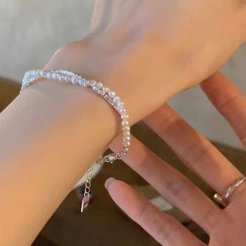 韓国版ファッション小衆重工真珠砕銀ビーズブレスレット