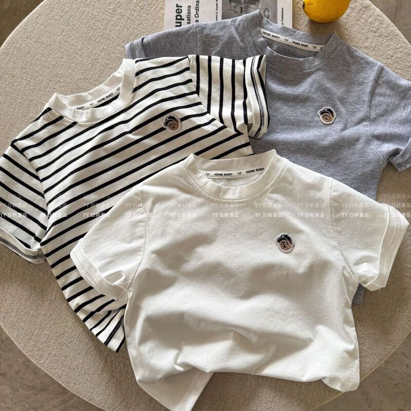 Boys' Short-Sleeved Cotton T-Shirt 2026 Hot-Selling Cartoon Bear Base Shirt for 1-8 Year Old Boys Summer Tops Wholesale