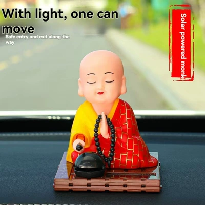 Solar-Powered Wooden Fish Nodding Little Monk Cross-Border Dropshipping Car Ornaments Interior Decoration Desktop Ornaments (Car ornaments) - color-box-packaging-red-square-bottom