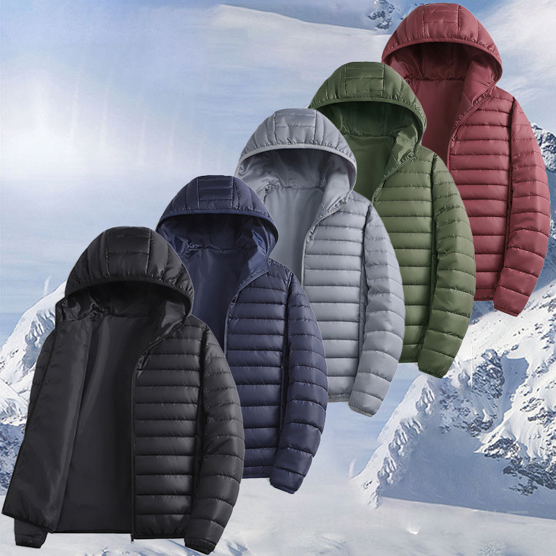 Cross-Border Popular Cotton-Padded Jacket for Men in Autumn and Winter, Warm Hooded Loose Windproof and Waterproof Sports Casual Ribbed Cotton Jacket