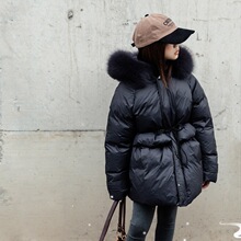 Winter New Girls Down Jacket Real Fox Fur Children Slim Coat