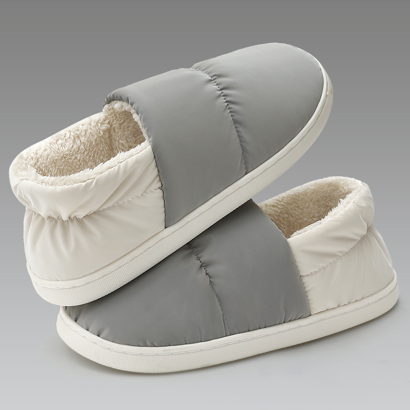 Zapatillas de algodón de invierno bolso de las mujeres talón abajo impermeable zapatos de algodón interior desgaste exterior grueso inferior cálido antideslizante zapatillas hogar al por mayor