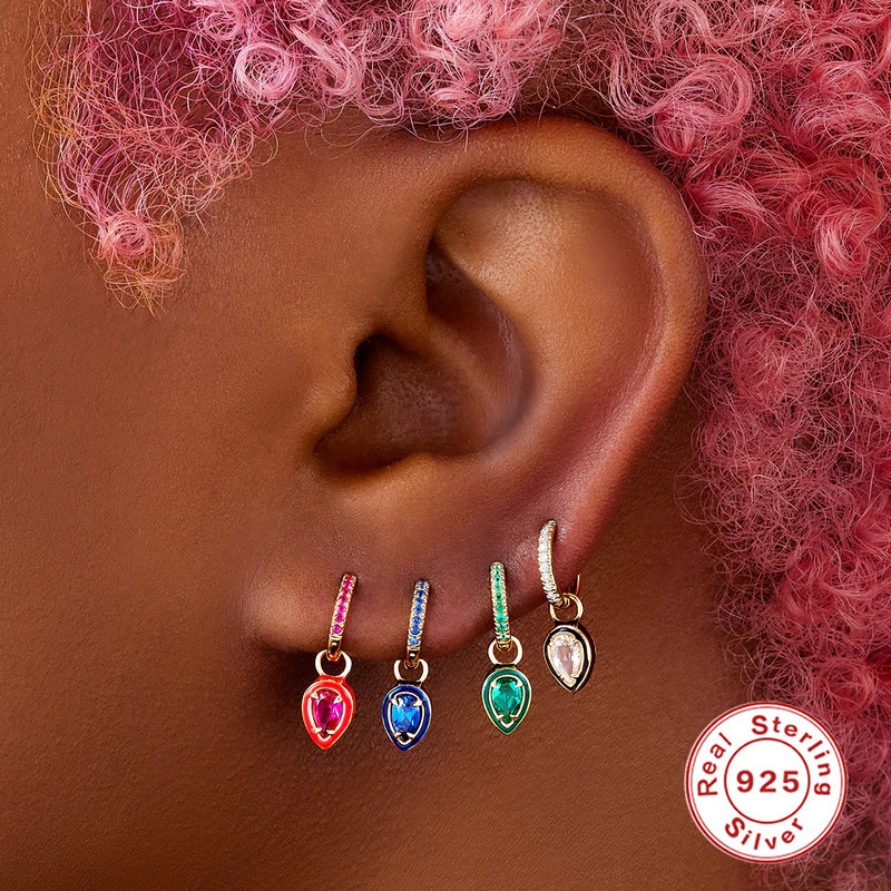 Nuevo recomendar s925 plata esterlina superventas ins rectangular cóctel color esmalte ZIRCON pendientes oído hebilla