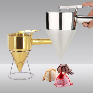 Removable Stainless Steel Cone-Shaped Fish Ball Maker, Octopus Ball Sauce Chocolate Batter Dispenser with Stand