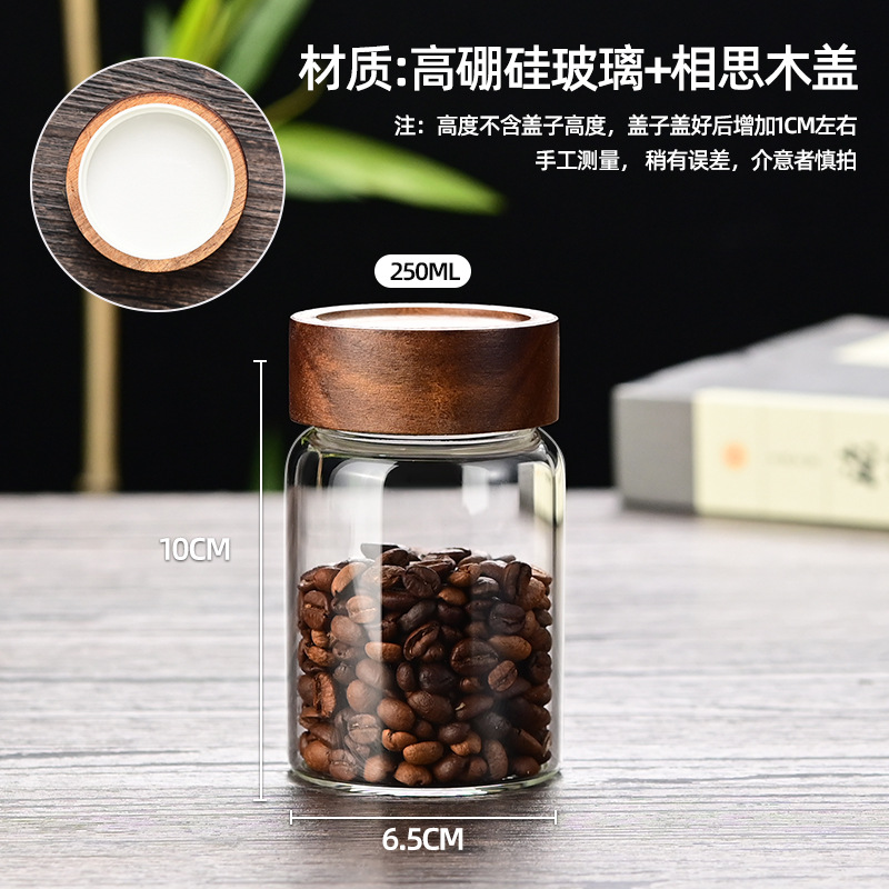 Tanque de almacenamiento de vidrio de madera de acacia Almacenamiento de cocina Té perfumado Tanque sellado de granos diversos Botella de vidrio de grado alimenticio Tarro de almacenamiento doméstico