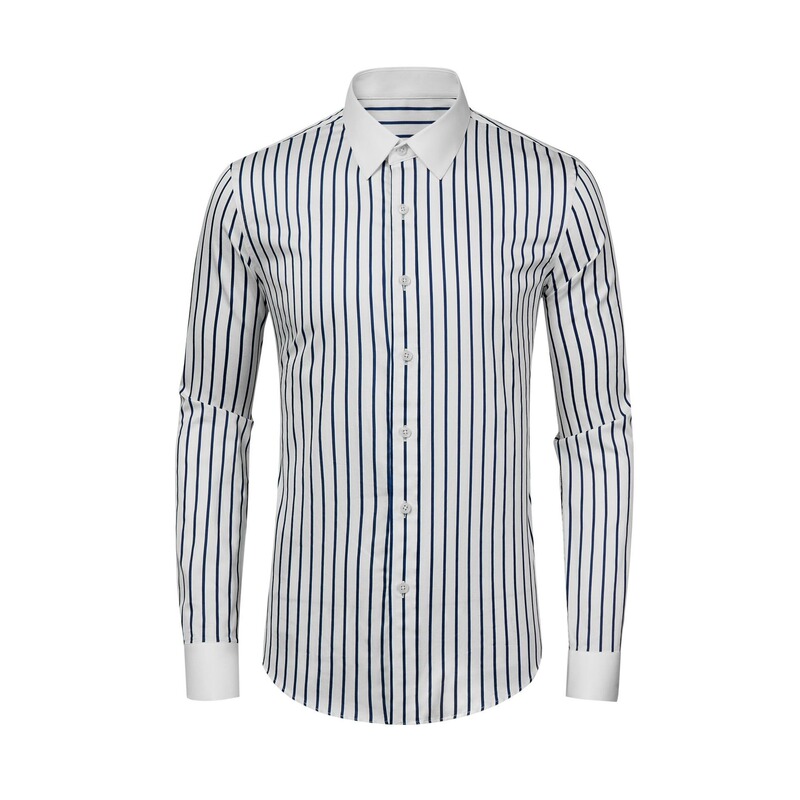 Men's White-Collar Fine-Striped Long-Sleeved Shirt, Slim Fit, No-Iron, Business Pure Cotton, Breathable, Light Luxury Men's Clothing