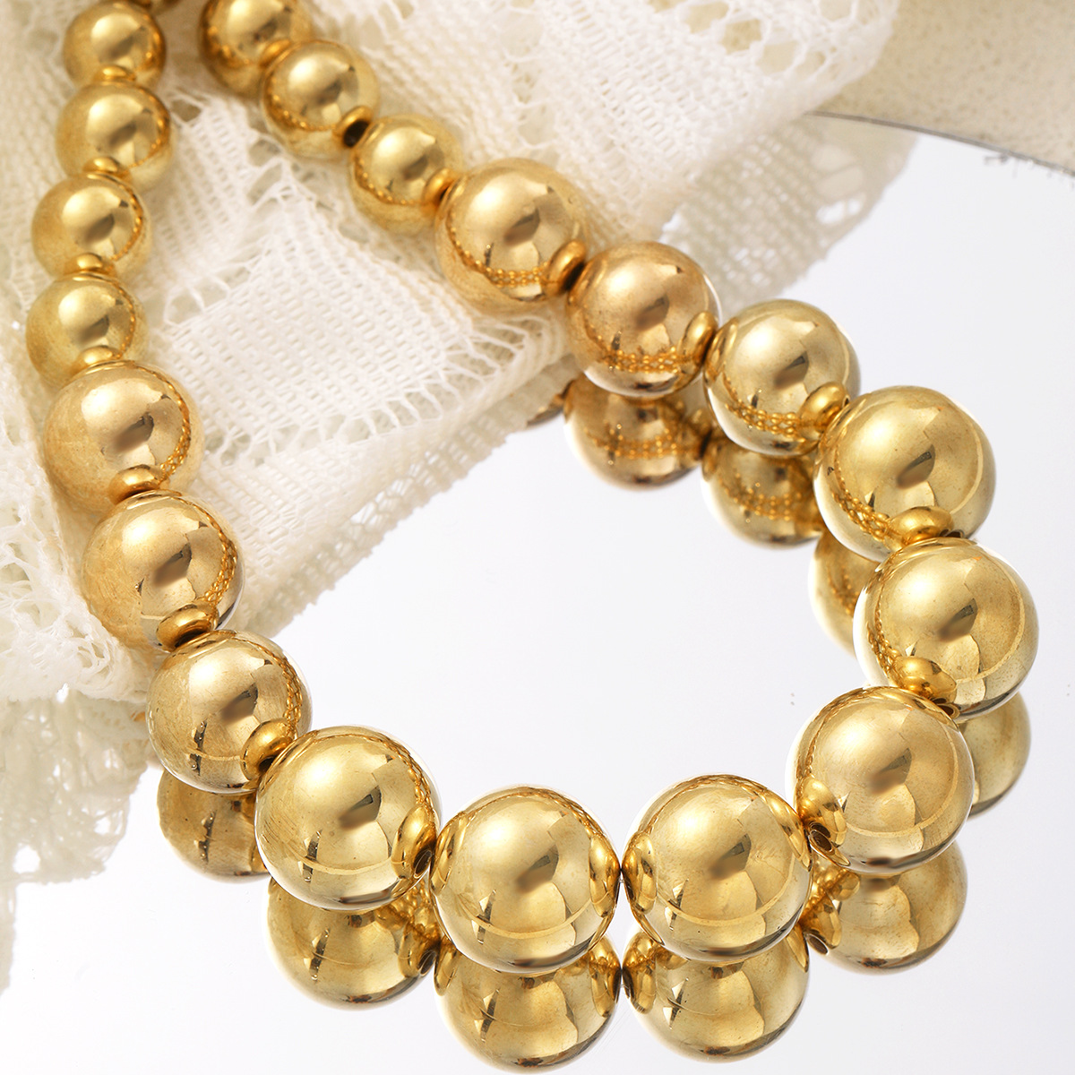 Golden Bead Necklace Geometric Statement Piece For Women_voghion.com
