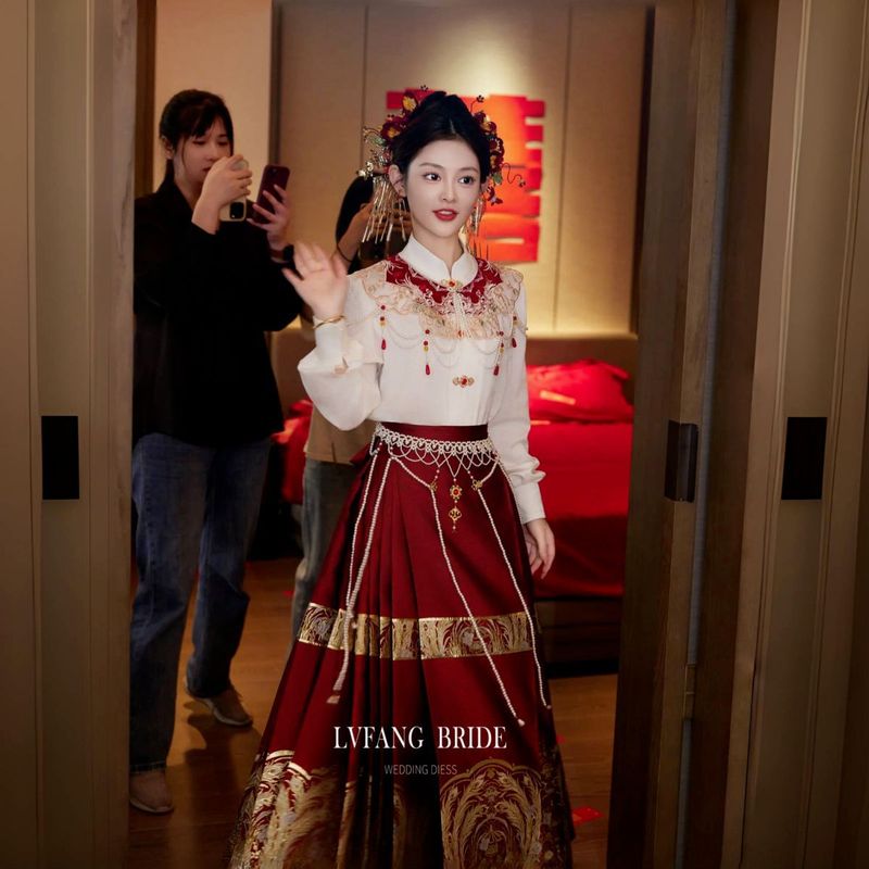 婚服国风新中式云肩衬衫马面裙套装敬酒服新娘2025新款订婚回门服|undefined