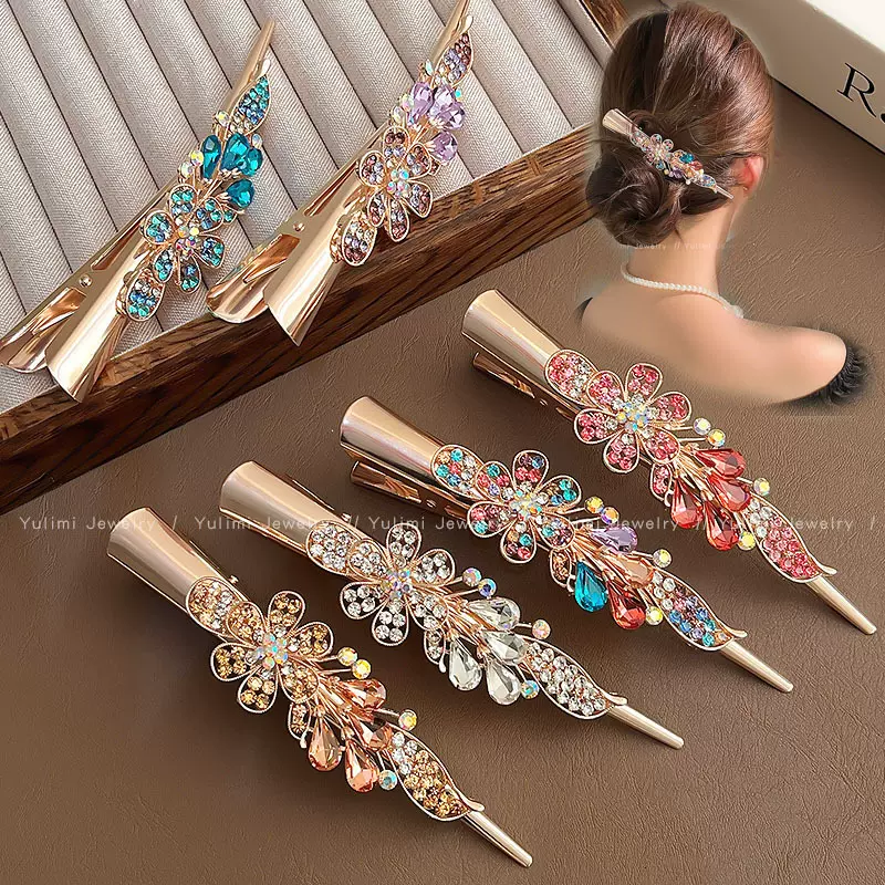 牛角夹镶钻头饰发饰水晶发夹精美发卡盘发马尾夹横夹饰品女