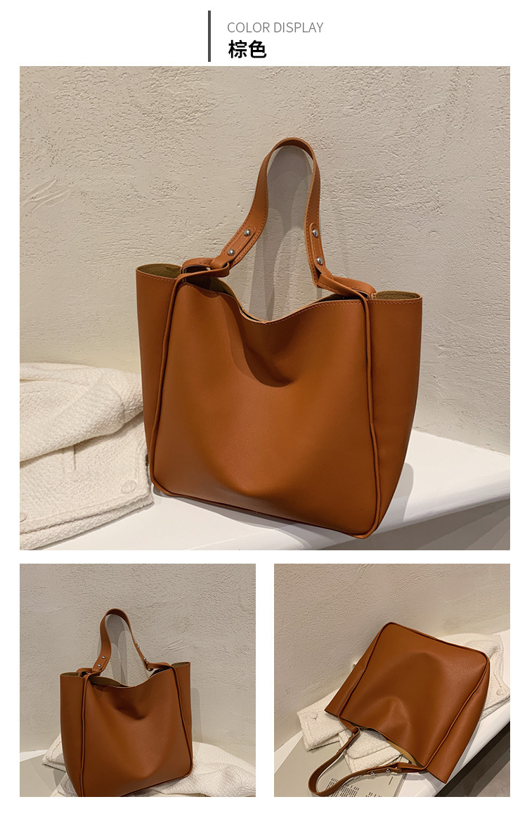 300g Weight Magnetic Buckle Closure Type Single Shoulder Strap Strap Type Bucket Bag Bags Type Pu Leather Material Solid Color Pattern Streetwear Style Beige, Black Color Large Size Large Pu Leather Streetwear Bucket Bag 13