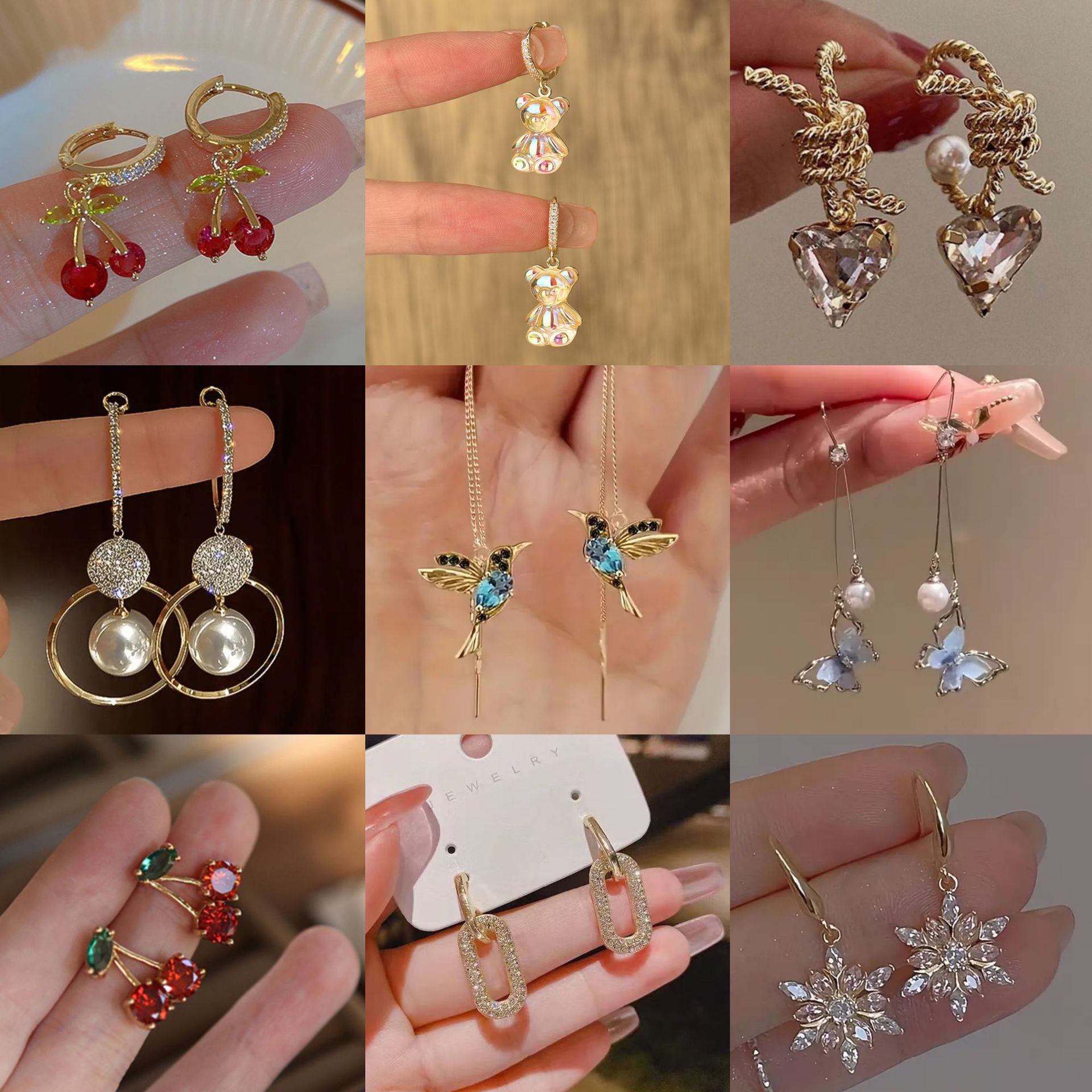Cross-Border Hot-Selling Diamond-Studded Super Shiny Rhinestone Earrings with Unique Design, High-End Feel, and Exquisite Pearl Ear Jewelry Collection