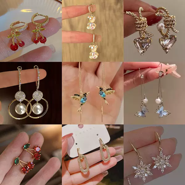 Cross-Border Hot-Selling Diamond-Studded Super Shiny Rhinestone Earrings with Unique Design, High-End Feel, and Exquisite Pearl Ear Jewelry Collection