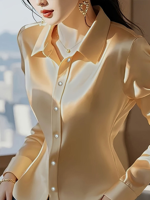 シャンパンカラーの女性用長袖シャツ2025春秋の新スタイルライトラグジュアリーハイエンドファッションハイエンドプロトップ|undefined