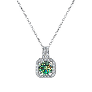 Cross-Border 925 Sterling Silver Necklace for Women 1 Carat Moissanite Necklace Colorfulful Moissanite Douyin Live Broadcast Same Style