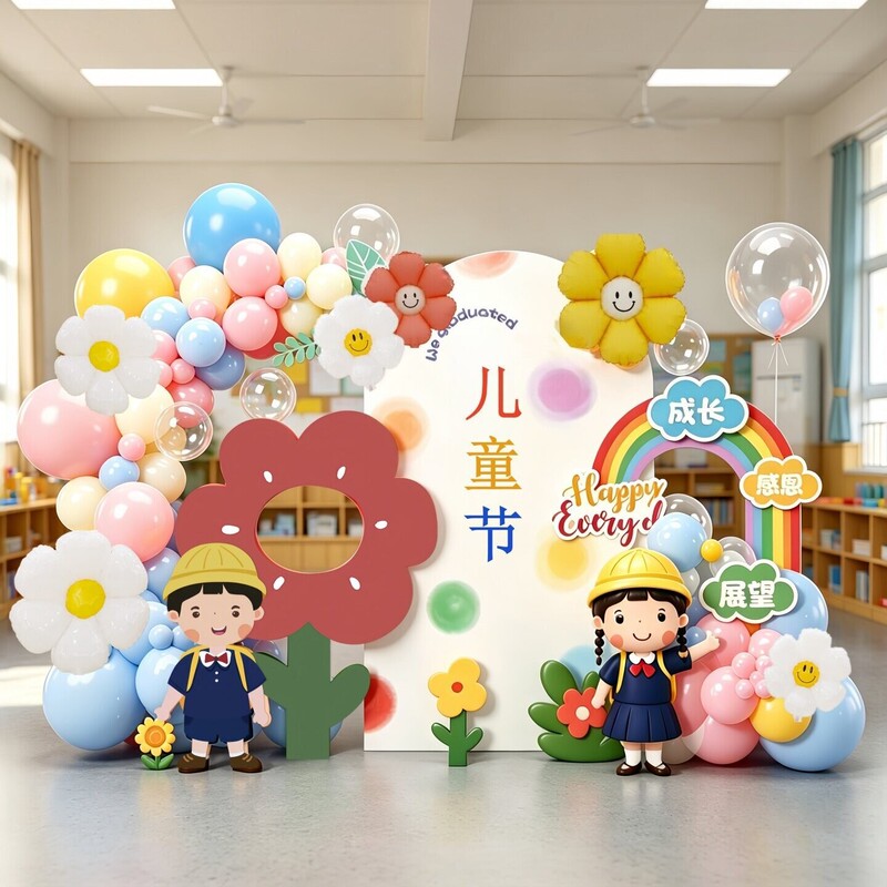 Children's Day Balloon Kt Board Set Rainbow Flower Arch Background Wall Kindergarten 61St Decoration Supplies Celebration Arrangement Children's Day Balloon Kt Board Set Rainbow Flower Arch Background Wall Kindergarten 61St Decoration Supplies Celebration Arrangement